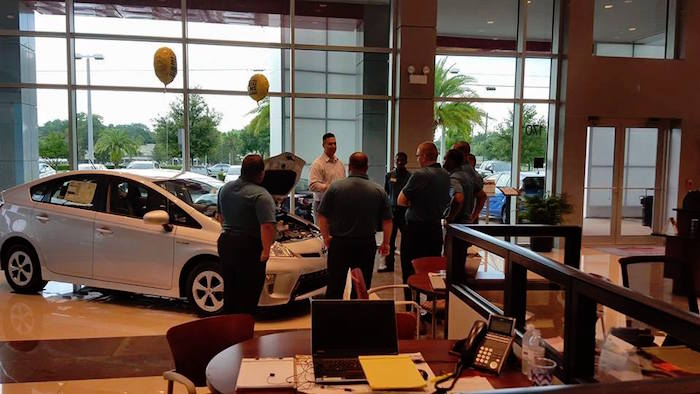 Parks Toyota sales team in the showroom